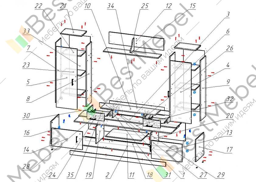 Схема сборки мебельной стенки