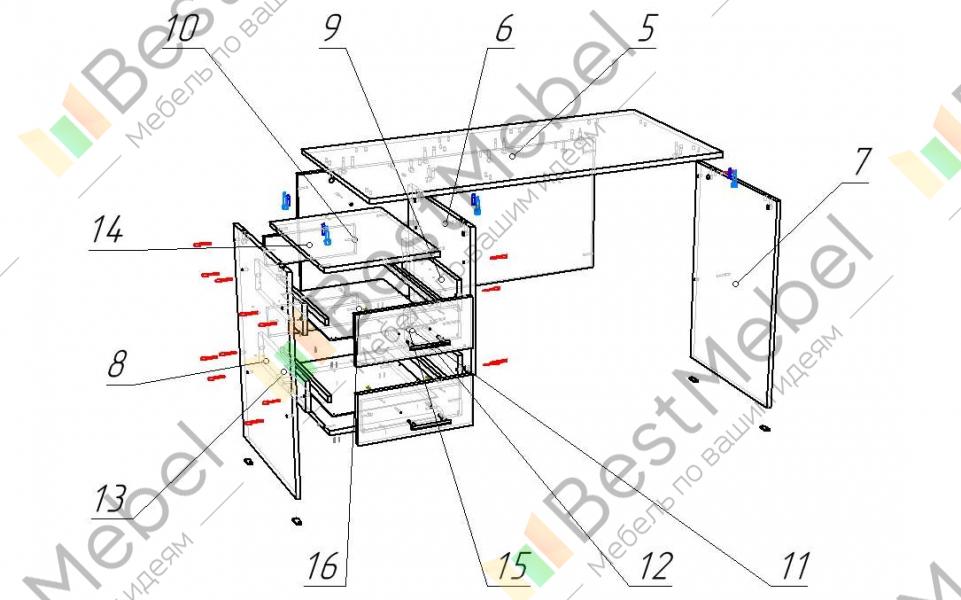 Схема сборки письменного стола 1